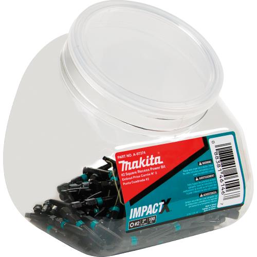 Makita A-97374 ImpactX, #2 Square Recess 2³ Power Bit, 100/pk, Jar