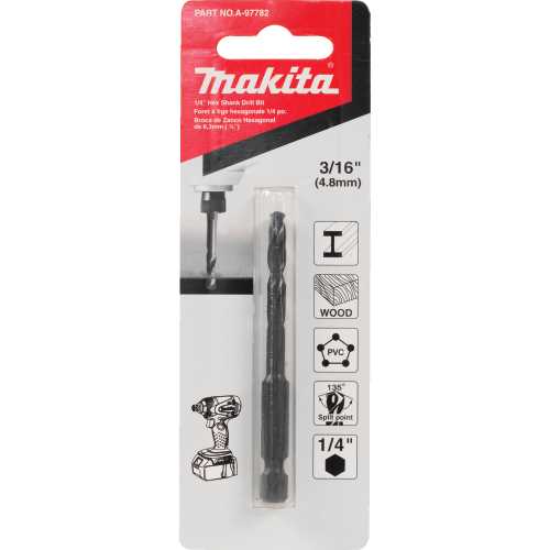 Makita A-97782 3/16" Black Oxide Drill Bit, 1/4" Hex Shank