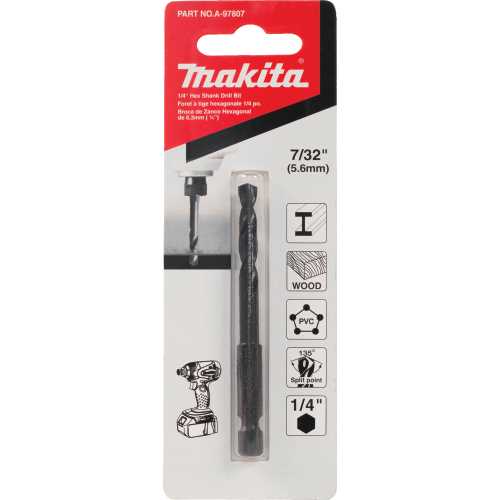 Makita A-97807 7/32" Black Oxide Drill Bit, 1/4" Hex Shank