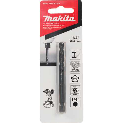 Makita A-97813 1/4" Black Oxide Drill Bit, 1/4" Hex Shank