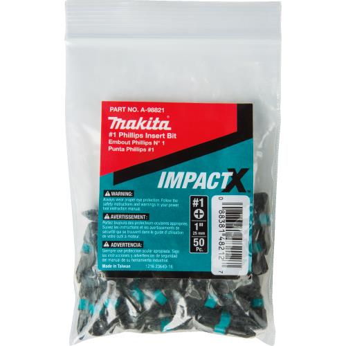 Makita A-98821 ImpactX, #1 Phillips 1³ Insert Bit, 50/pk, Bulk