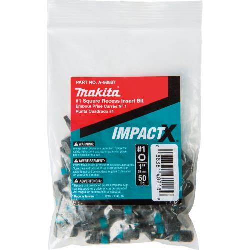 Makita A-98887 ImpactX, #1 Square Recess 1³ Insert Bit, 50/pk, Bulk