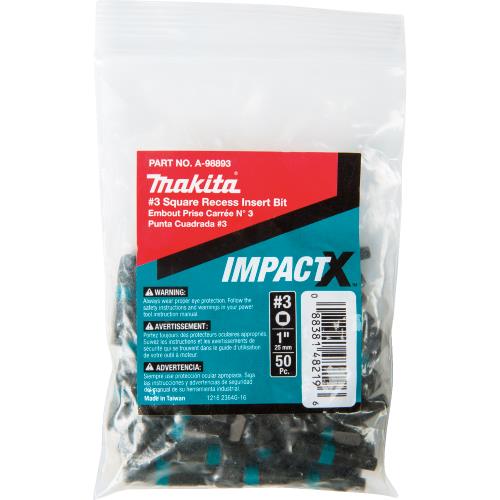 Makita A-98893 ImpactX, #3 Square Recess 1³ Insert Bit, 50/pk, Bulk