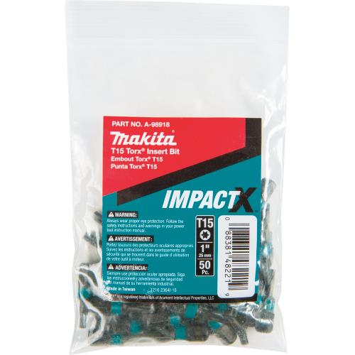 Makita A-98918 ImpactX, T15 Torx® 1³ Insert Bit, 50/pk, Bulk