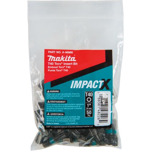 Makita A-98968 ImpactX, T40 Torx® 1³ Insert Bit, 50/pk, Bulk