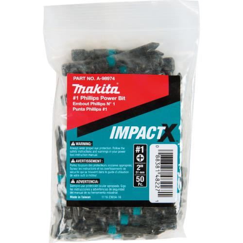 Makita A-98974 ImpactX, #1 Phillips 2³ Power Bit, 50/pk, Bulk