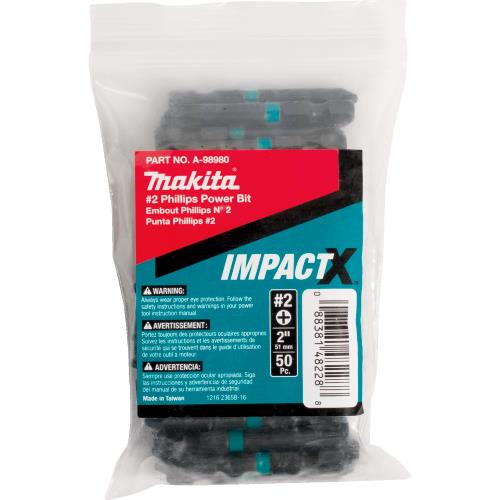 Makita A-98980 ImpactX, #2 Phillips 2³ Power Bit, 50/pk, Bulk