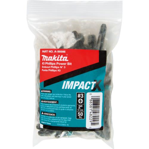 Makita A-98996 ImpactX, #3 Phillips 2³ Power Bit, 50/pk, Bulk