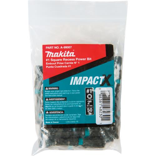 Makita A-99007 ImpactX, #1 Square Recess 2³ Power Bit, 50/pk, Bulk