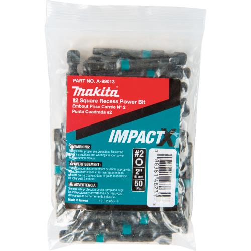 Makita A-99013 ImpactX, #2 Square Recess 2³ Power Bit, 50/pk, Bulk