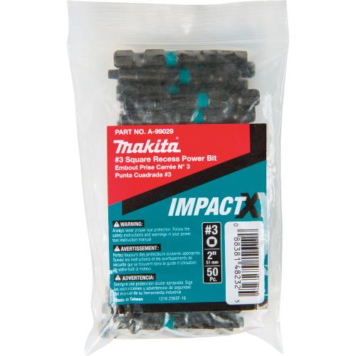 Makita A-99029 ImpactX, #3 Square Recess 2³ Power Bit, 50/pk, Bulk