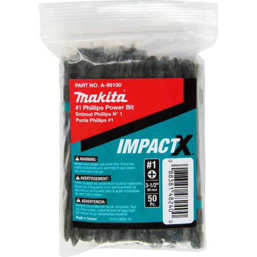 Makita A-99100 ImpactX, #1 Phillips 3‘1/2³ Power Bit, 50/pk, Bulk