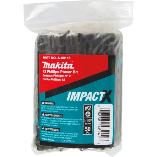 Makita A-99116 ImpactX, #2 Phillips 3‘1/2³ Power Bit, 50/pk, Bulk