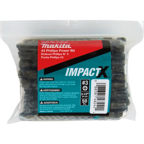 Makita A-99122 ImpactX, #3 Phillips 3‘1/2³ Power Bit, 50/pk, Bulk