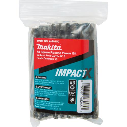 Makita A-99150 ImpactX, #3 Square Recess 3‘1/2³ Power Bit, 50/pk, Bulk