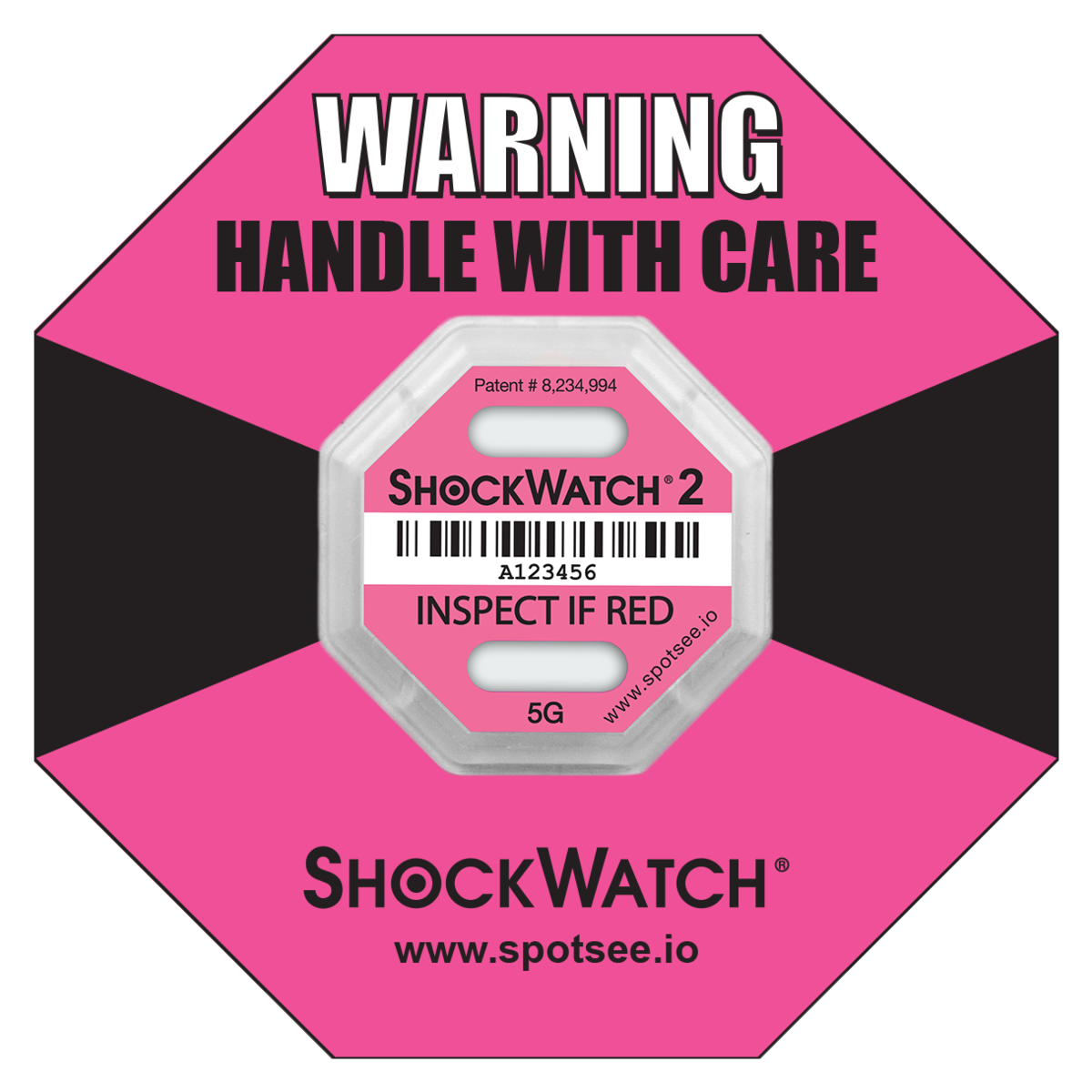 SpotSee 45000K ShockWatch 2 - 5G - Serialized, includes framing label