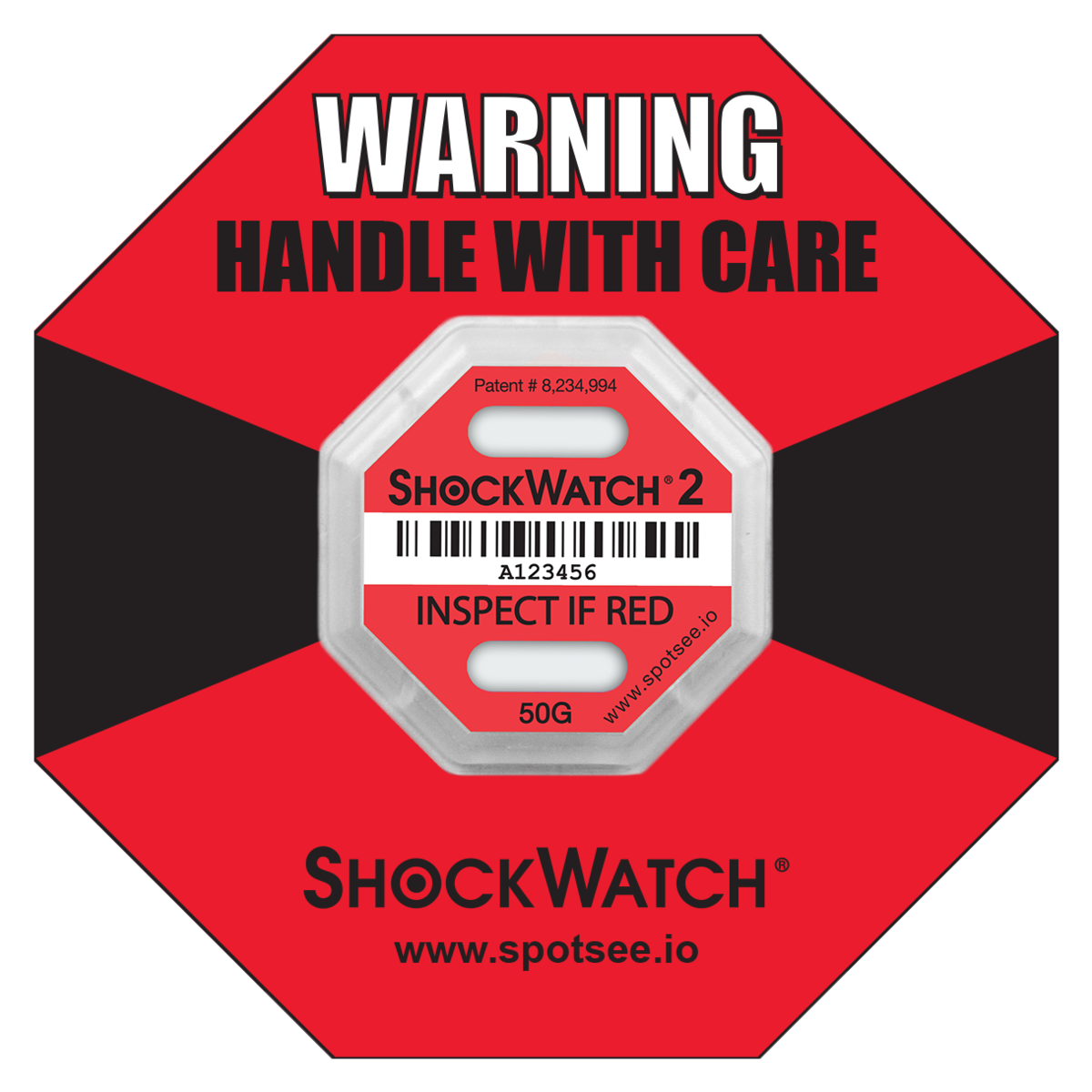 SpotSee 50000K ShockWatch 2 - 50G - Serialized, includes framing label