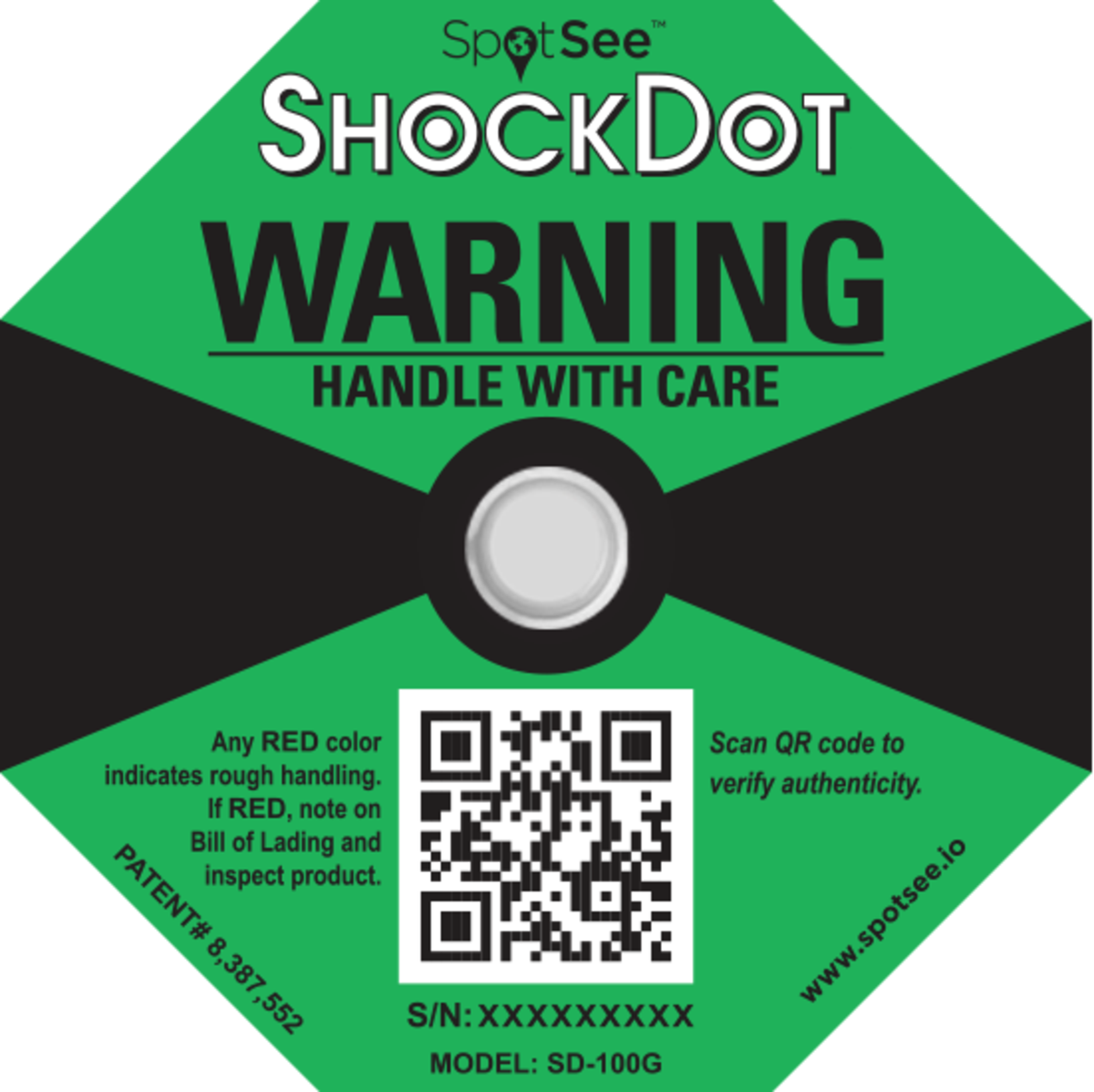 SpotSee SD-100G ShockDot Label 100G (Green)