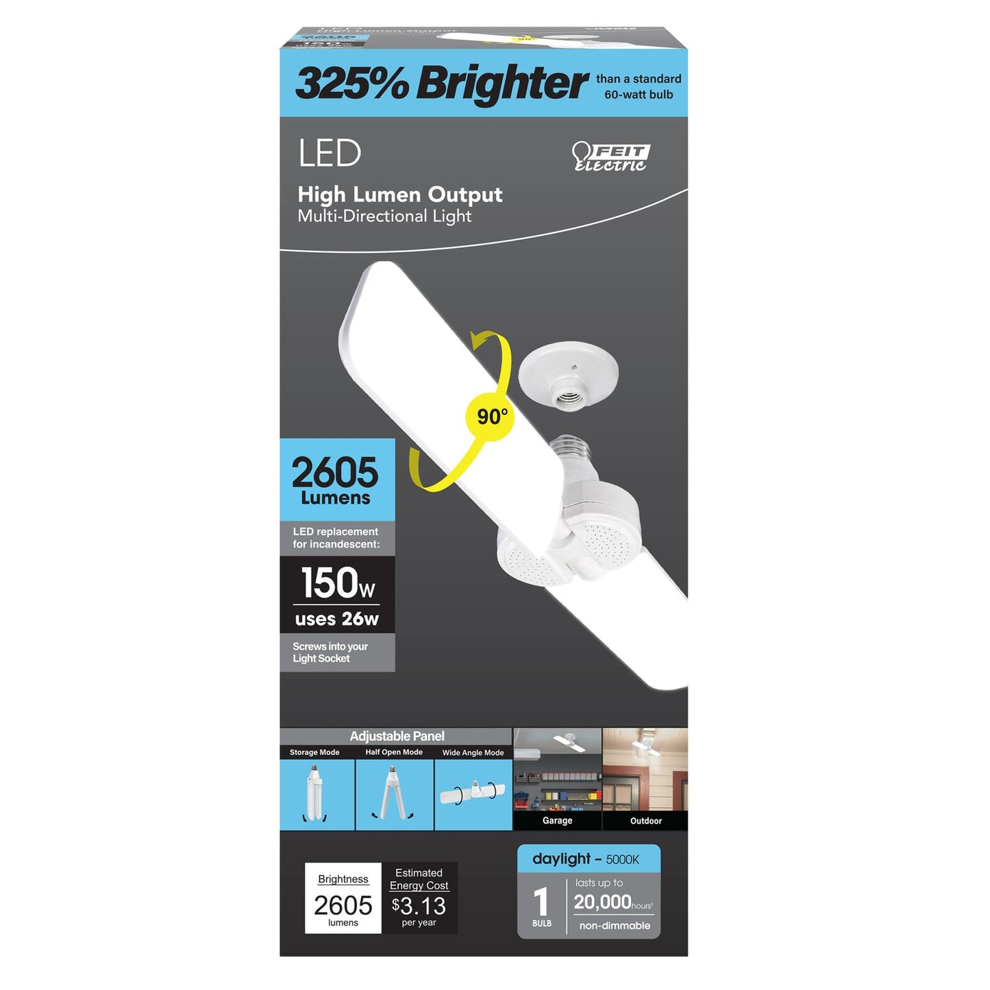 Feit Electric ADJ2600/5K/LED 26W (150W Replacement) 2605 Lumen Daylight (5000K) Multi-Directional Panel Light