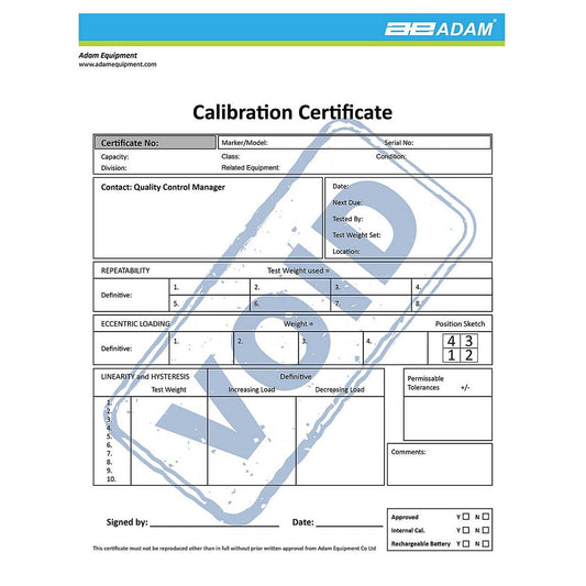 Adam Equipment 700660289 Calibration certificate