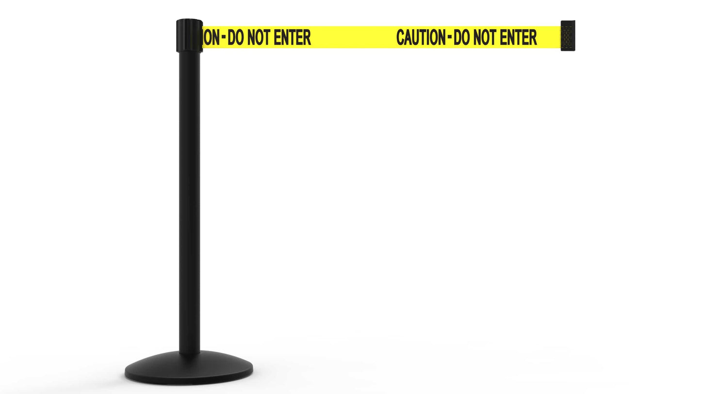 Banner Stakes AL6102B QLine Retractable Belt Barrier, Black Post, Yellow "Caution - Do Not Enter"