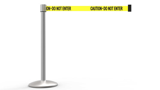 Banner Stakes AL6102M QLine Retractable Belt Barrier, Matte Post, Yellow "Caution - Do Not Enter"