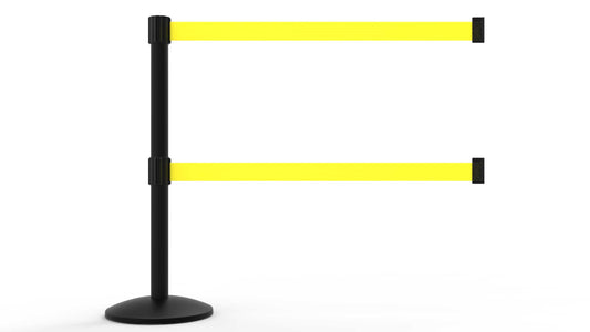 Banner Stakes AL6104B-D QLine Retractable Dual Belt Barrier, Black Post, Blank Yellow Belt