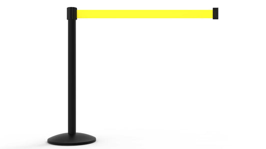 Banner Stakes AL6104B QLine Retractable Belt Barrier, Black Post, Blank Yellow Belt