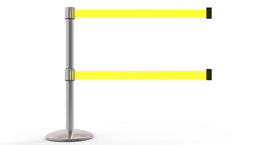 Banner Stakes AL6104C-D QLine Retractable Dual Belt Barrier, Polished Chrome Post, Blank Yellow Belt