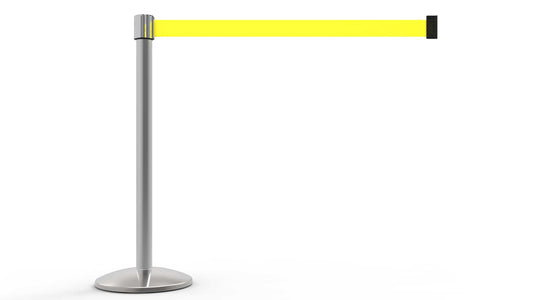 Banner Stakes AL6104C QLine Retractable Belt Barrier, Polished Chrome Post, Blank Yellow Belt