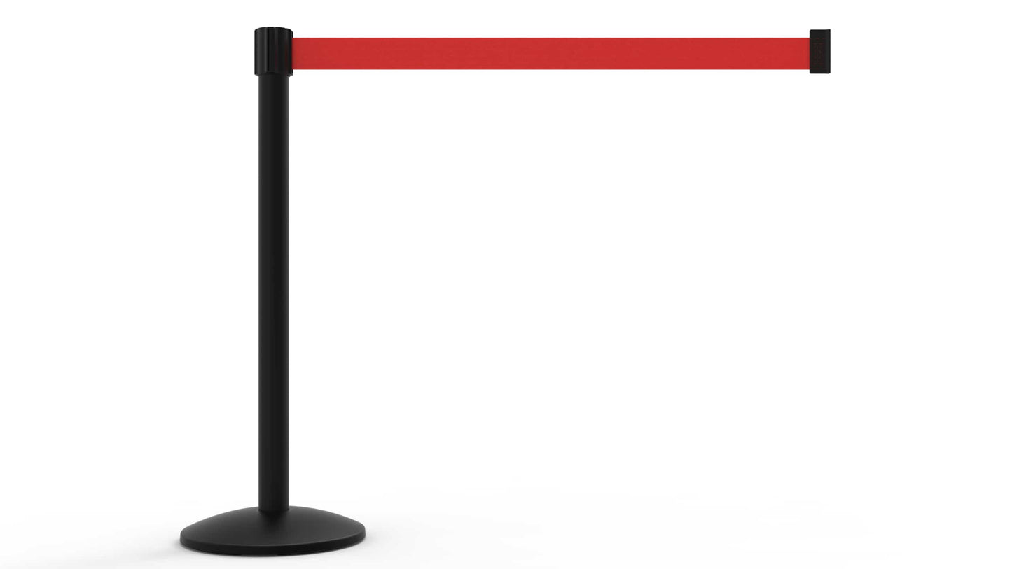 Banner Stakes AL6107B QLine Retractable Belt Barrier, Black Post, Blank Red Belt