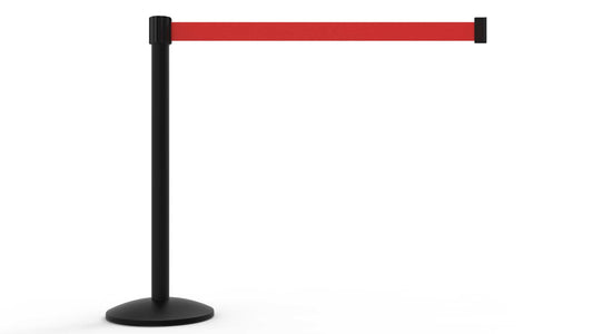 Banner Stakes AL6107B QLine Retractable Belt Barrier, Black Post, Blank Red Belt