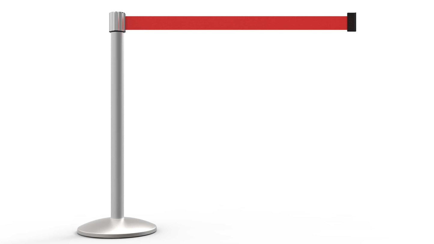 Banner Stakes AL6107M QLine Retractable Belt Barrier, Matte Post, Blank Red Belt