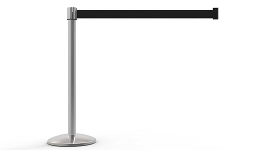 Banner Stakes AL6108C QLine Retractable Belt Barrier, Polished Chrome Post, Blank Black Belt