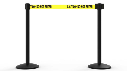 Banner Stakes AL6202B QLine Retractable Belt Barrier X2, Black Post, Yellow "Caution - Do Not Enter"