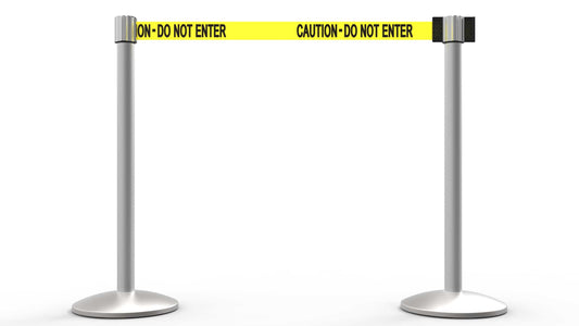 Banner Stakes AL6202M QLine Retractable Belt Barrier X2, Matte Post, Yellow "Caution - Do Not Enter"