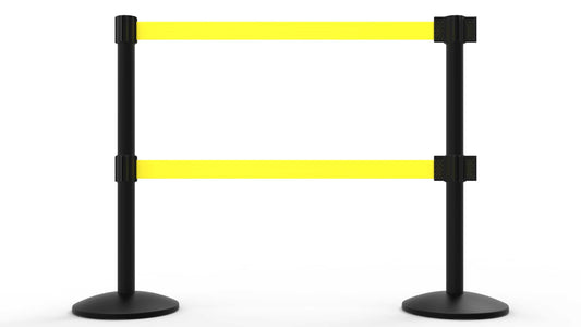 Banner Stakes AL6204B QLine Retractable Belt Barrier X2, Black Post, Blank Yellow Belt