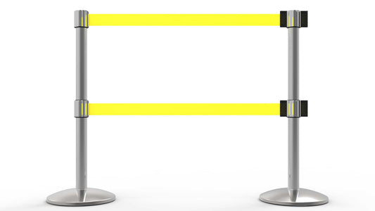 Banner Stakes AL6204C QLine Retractable Belt Barrier X2, Polished Chrome Post, Blank Yellow Belt