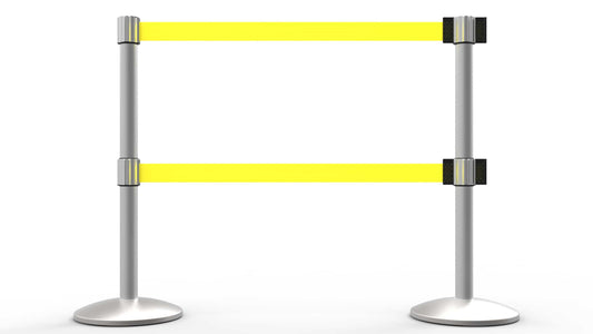 Banner Stakes AL6204M-D QLine Retractable Dual Belt Barrier X2, Matte Post, Blank Yellow Belt