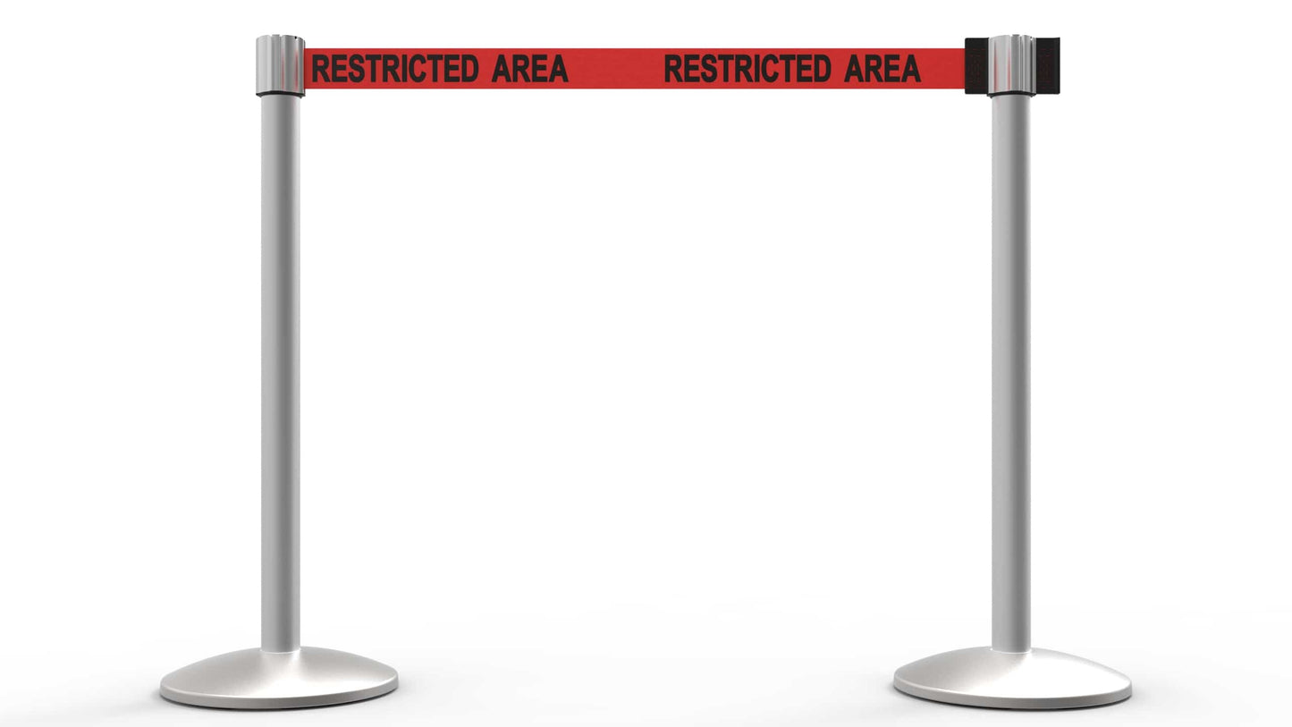 Banner Stakes AL6205M QLine Retractable Belt Barrier X2, Matte Post, Red "Restricted Area"