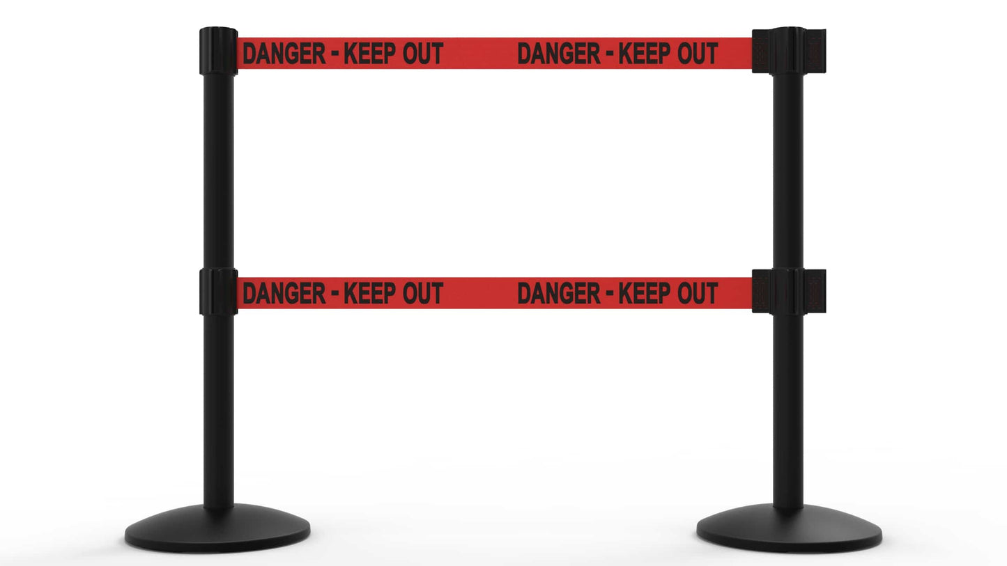 Banner Stakes AL6206B QLine Retractable Belt Barrier X2, Black Post, Red "Danger - Keep Out"