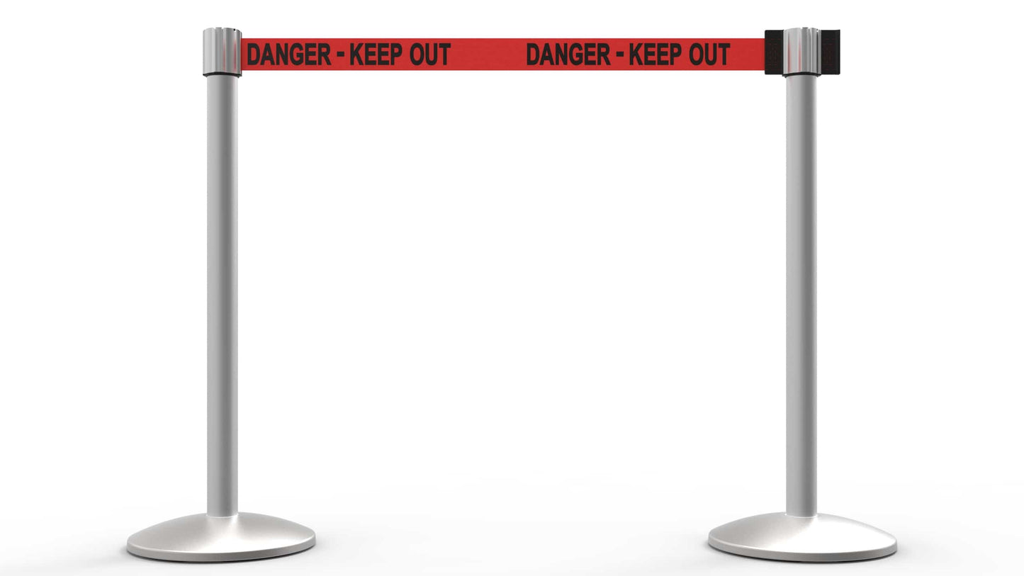 Banner Stakes AL6206M QLine Retractable Belt Barrier X2, Matte Post, Red "Danger - Keep Out"