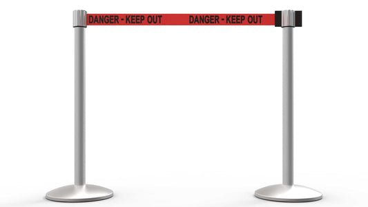 Banner Stakes AL6206M QLine Retractable Belt Barrier X2, Matte Post, Red "Danger - Keep Out"