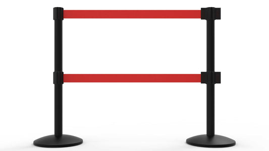 Banner Stakes AL6207B-D QLine Retractable Dual Belt Barrier X2, Black Post, Blank Red Belt