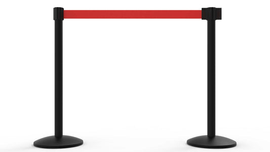 Banner Stakes AL6207B QLine Retractable Belt Barrier X2, Black Post, Blank Red Belt