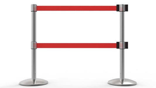 Banner Stakes AL6207C QLine Retractable Belt Barrier X2, Polished Chrome Post, Blank Red Belt