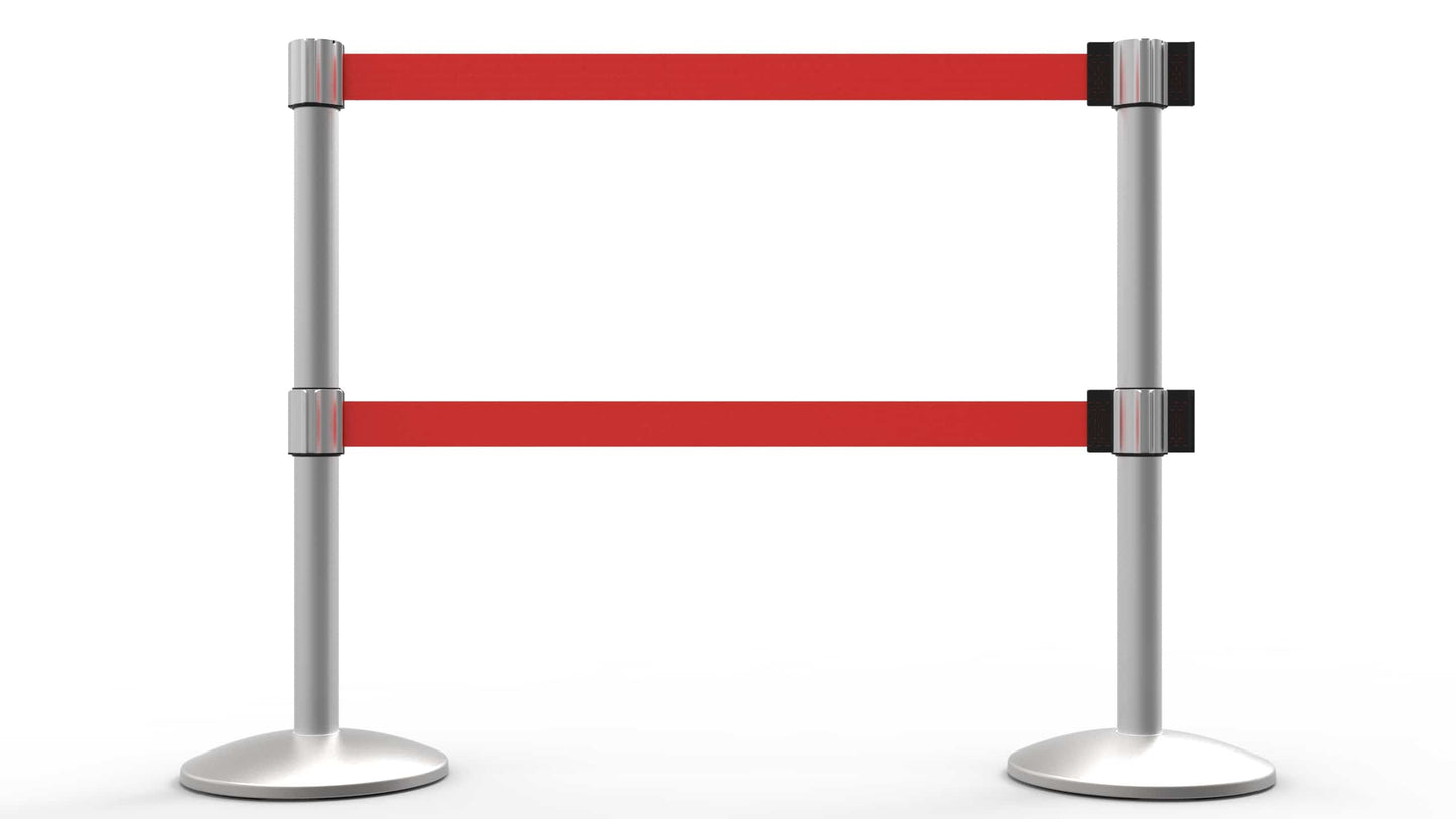 Banner Stakes AL6207M-D QLine Retractable Dual Belt Barrier X2, Matte Post, Blank Red Belt