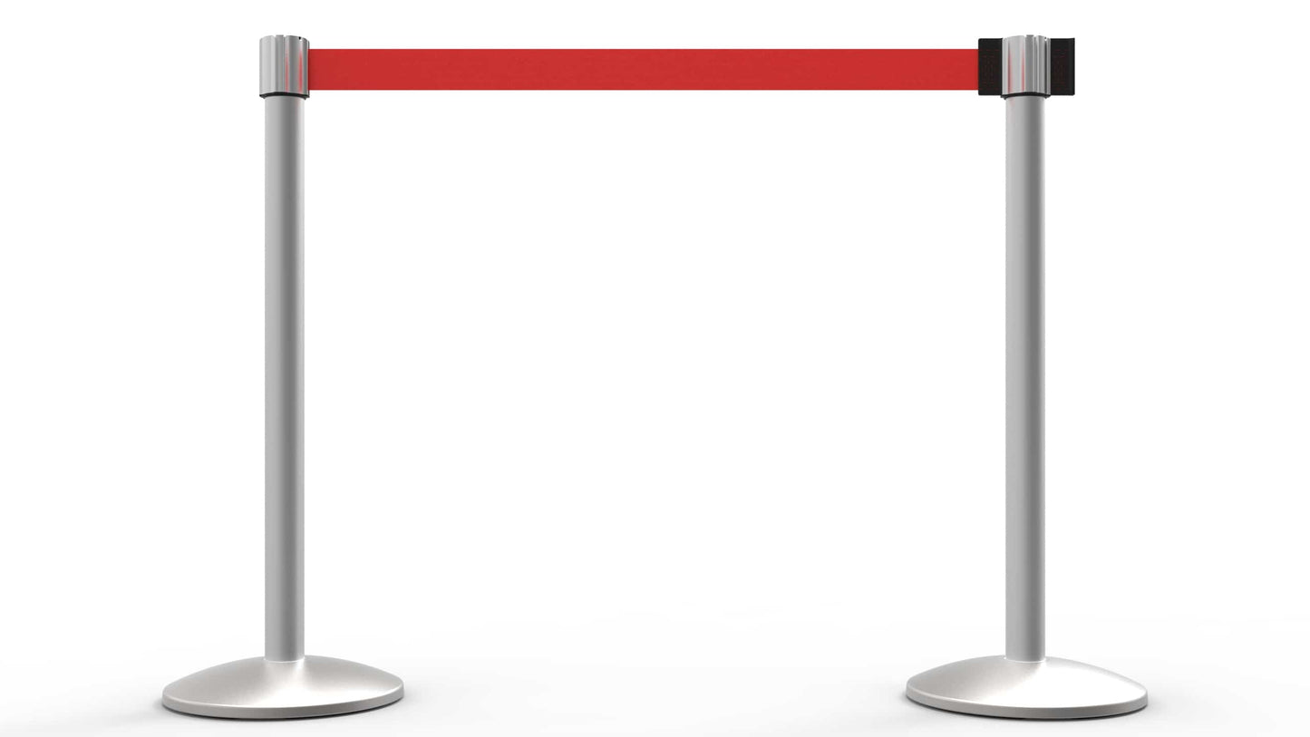 Banner Stakes AL6207M QLine Retractable Belt Barrier X2, Matte Post, Blank Red Belt