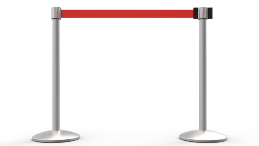 Banner Stakes AL6207M QLine Retractable Belt Barrier X2, Matte Post, Blank Red Belt