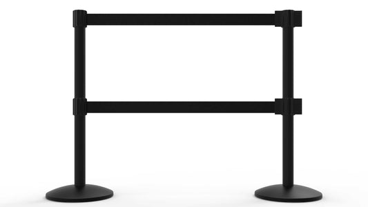 Banner Stakes AL6208B QLine Retractable Belt Barrier X2, Black Post, Blank Black Belt